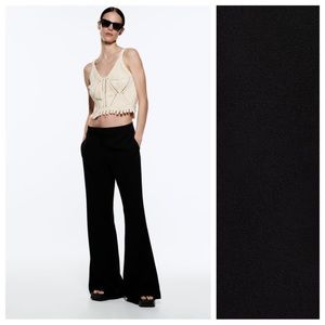 NWT. Zara Black Fluid Flare High-Waisted Trousers. Size L.